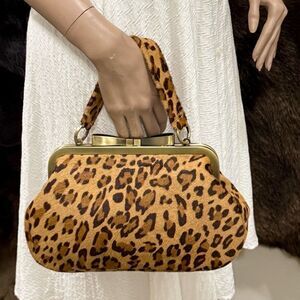 Genuine Hair On Cowhide Handmade Bowknot Shaped Kisslock Clutch Bag, Multi Use